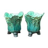 Pair of slip pot covers, cabbage leaves