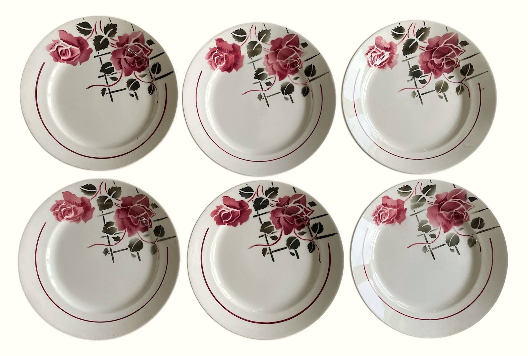 6 antique flat plates in faience from badonviller