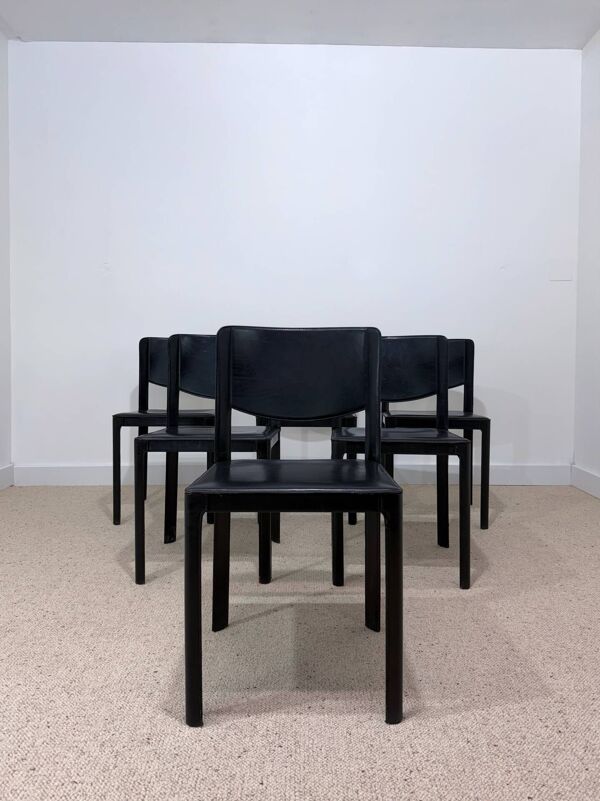 Lot de 6 chaises Matteo Grassi en cuir noir – Design italien
