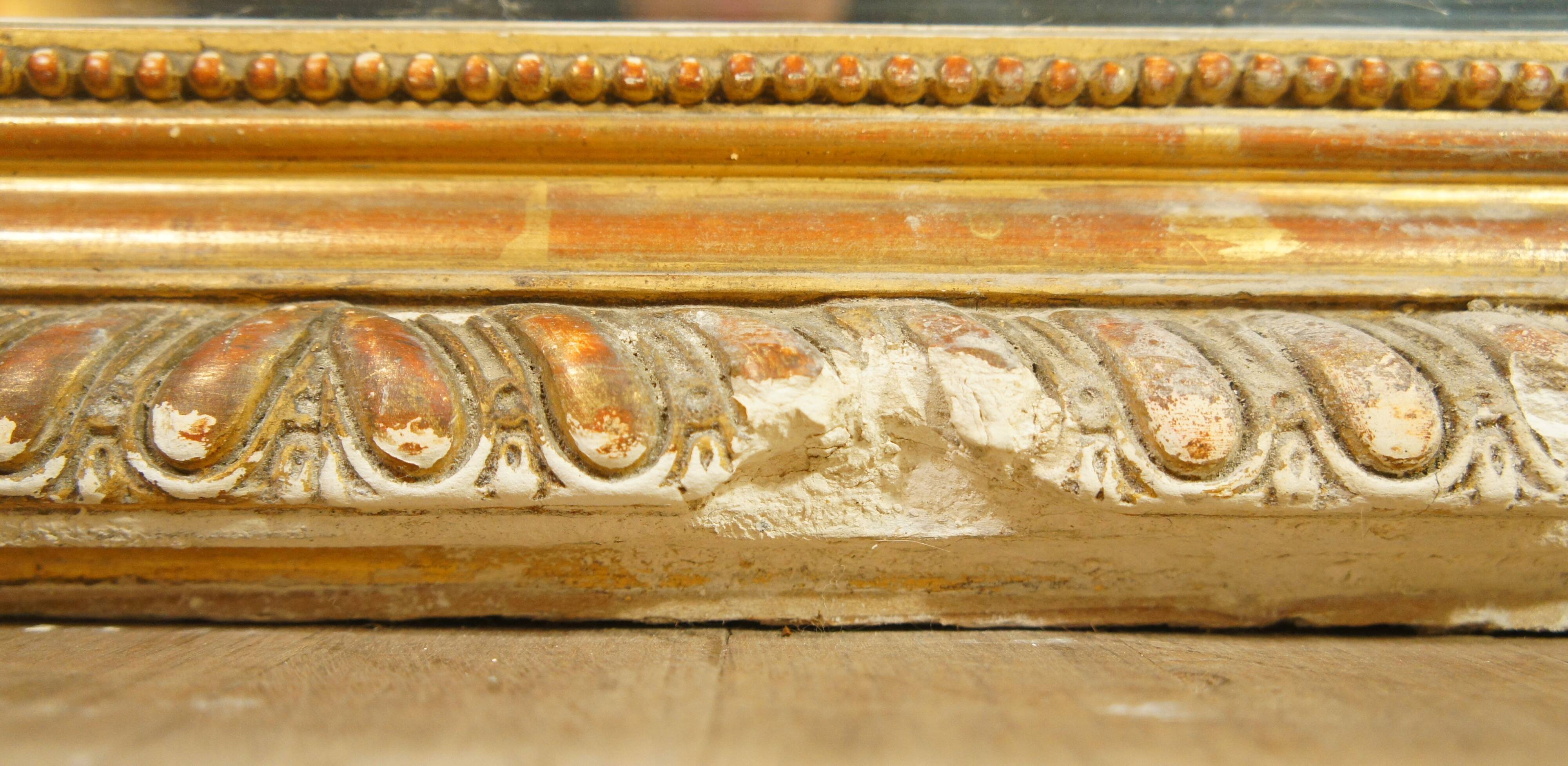 Miroir de style Louis XV doré feuille d'or, XIXe siècle - 142x90