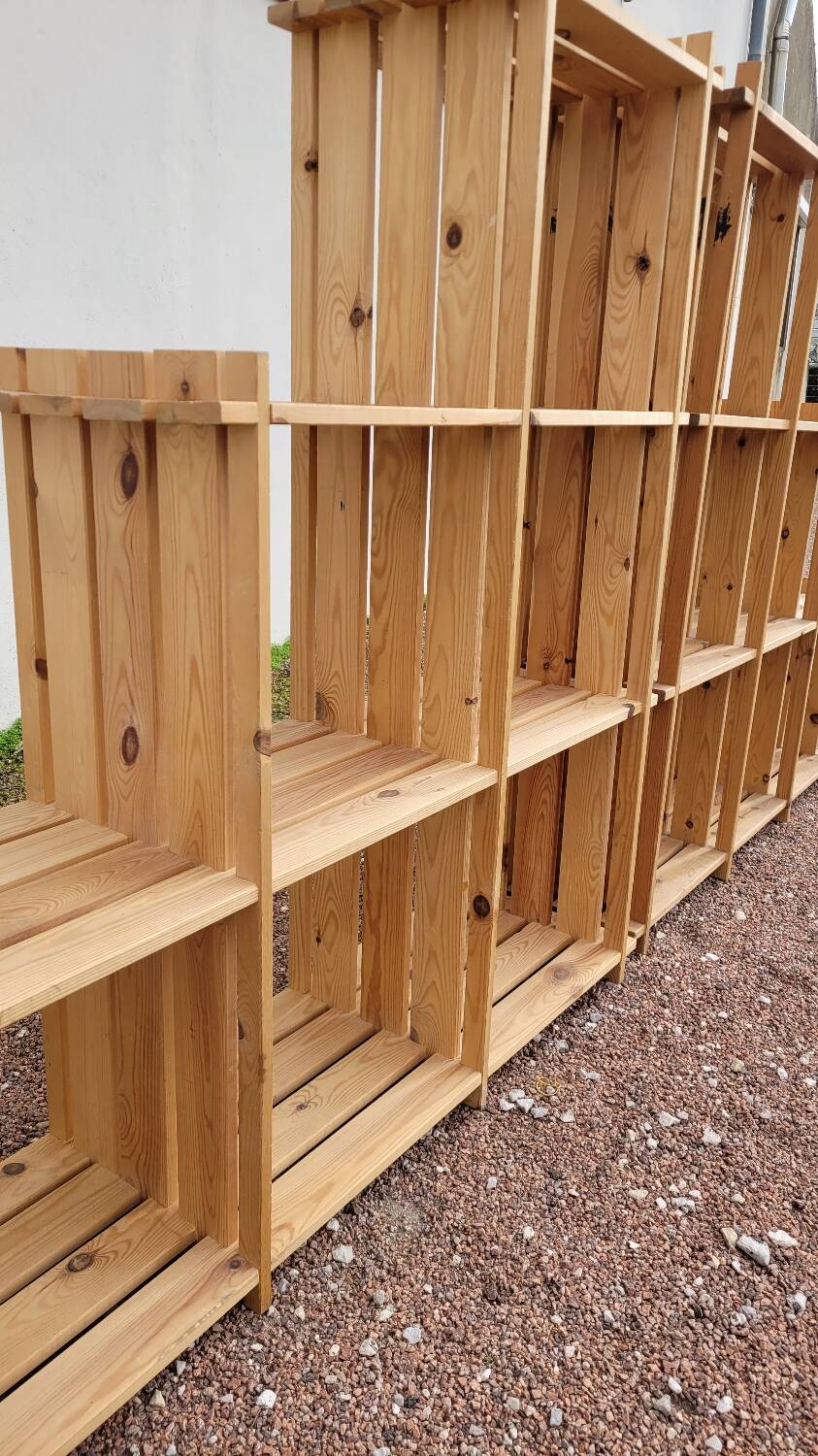 Pair of vintage pine "staircase" bookcase shelves - 1970s