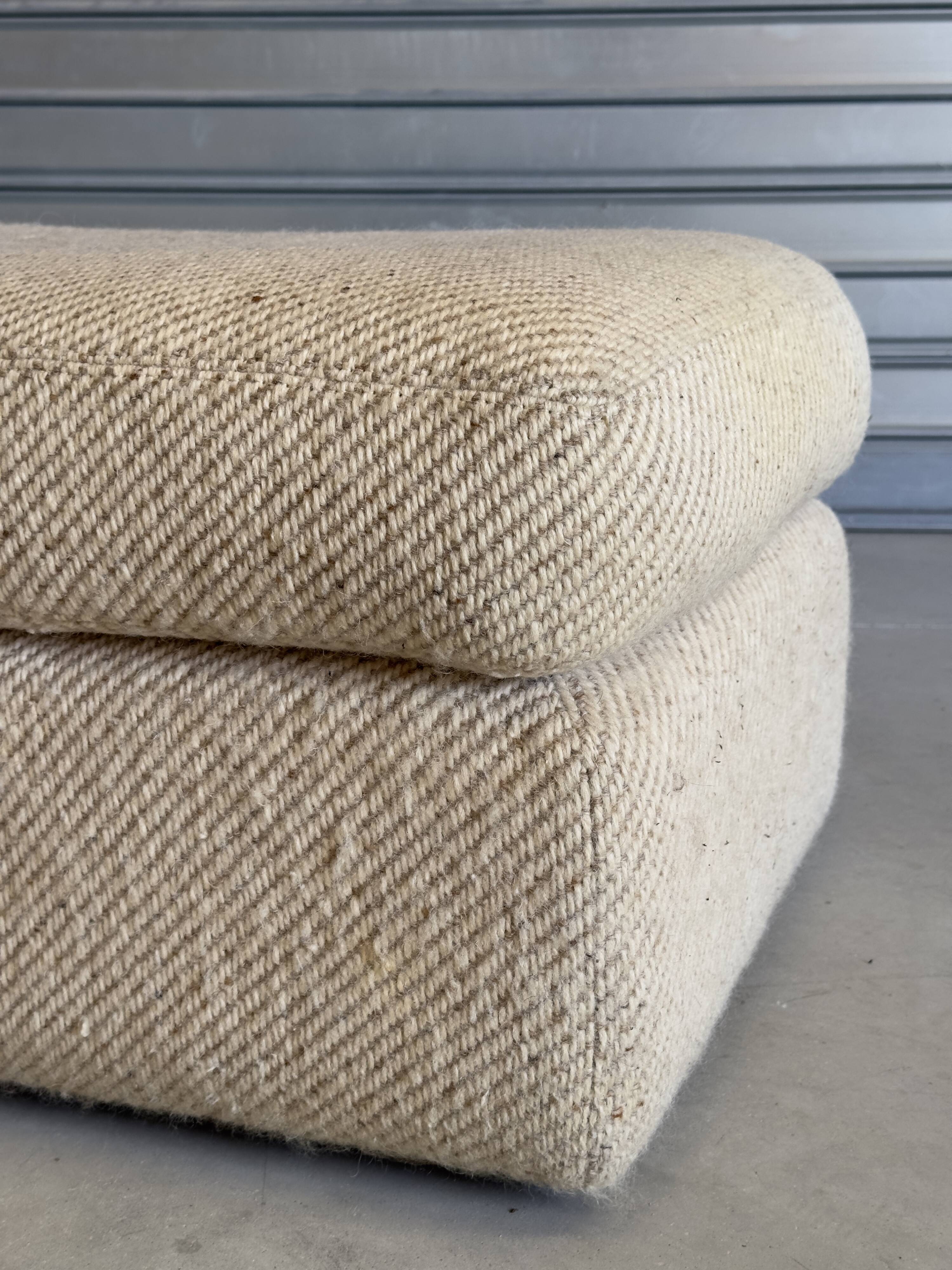 Pouf / Ottoman - Large pouf in textured beige fabric