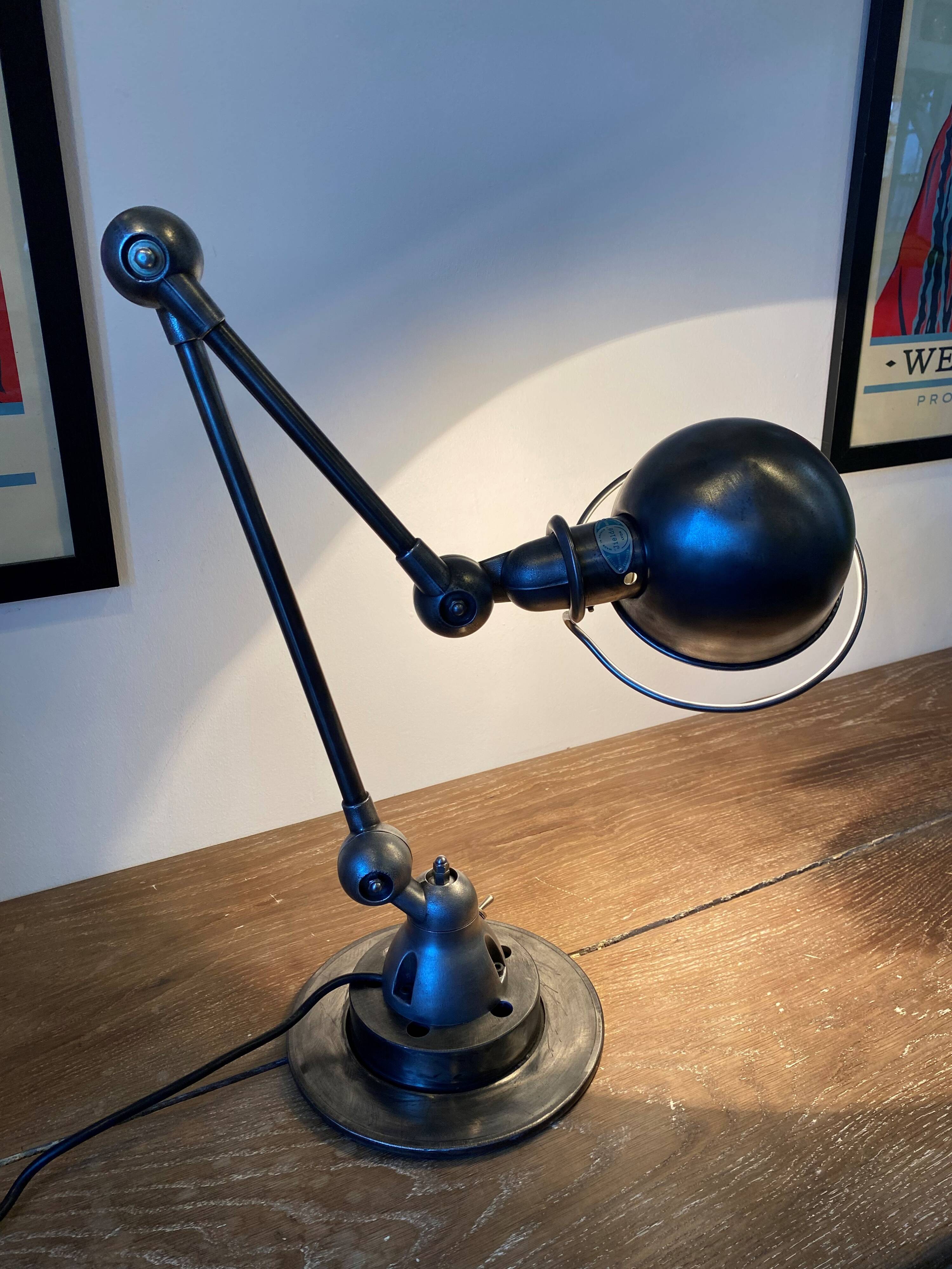 Jieldé lamp 2 arms 40+25cm industrial graphite Jean Louis Domecq 1950