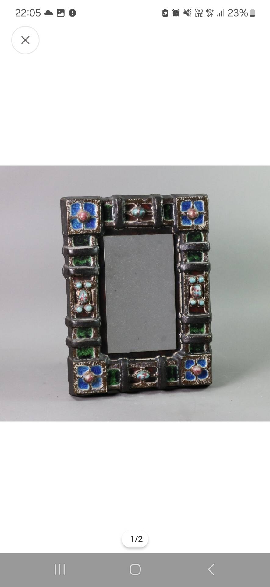 Polychrome ceramic mirror with cabochons — Jules Guérin