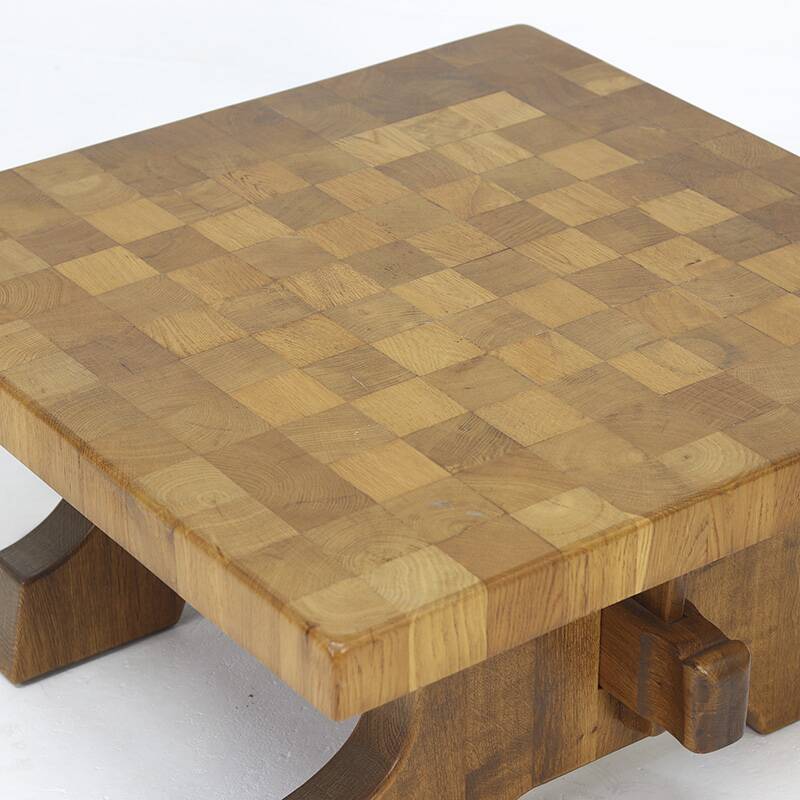 Rustic Vintage Brutalist Mid-Century Coffee Table in Oak