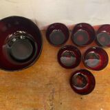 Salad bowl + 6 vintage ARCOROC Sierra molded glass bowls, ruby red, Vinta