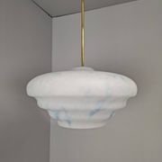 Napako Midcentury Modern Pendant Lamp in Opaline Glass and Brass, Czechoslovakia