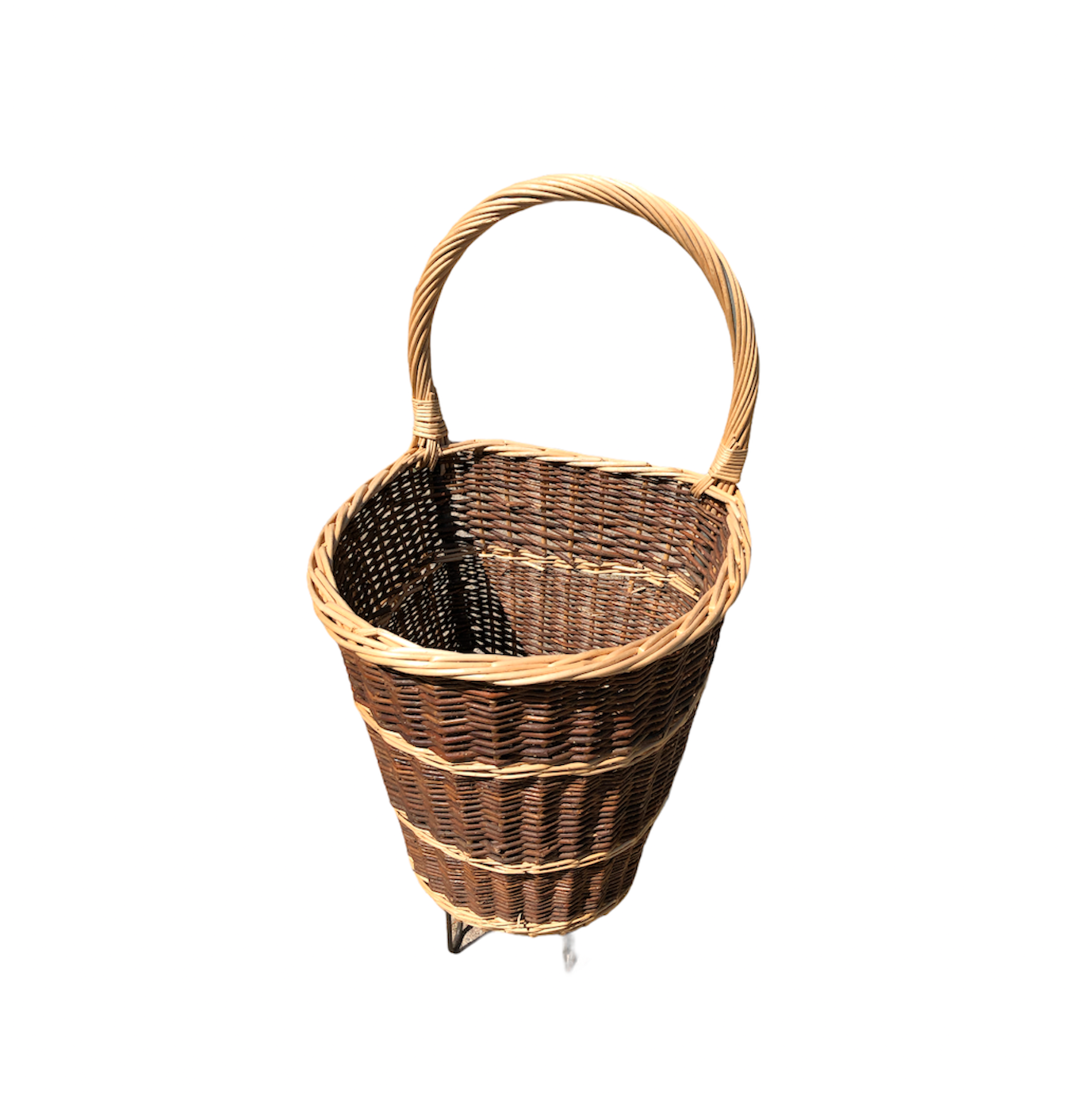 Vintage wicker log basket on wheels