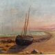 Huile sur carton représentant un bateau sur une côte rocheuse