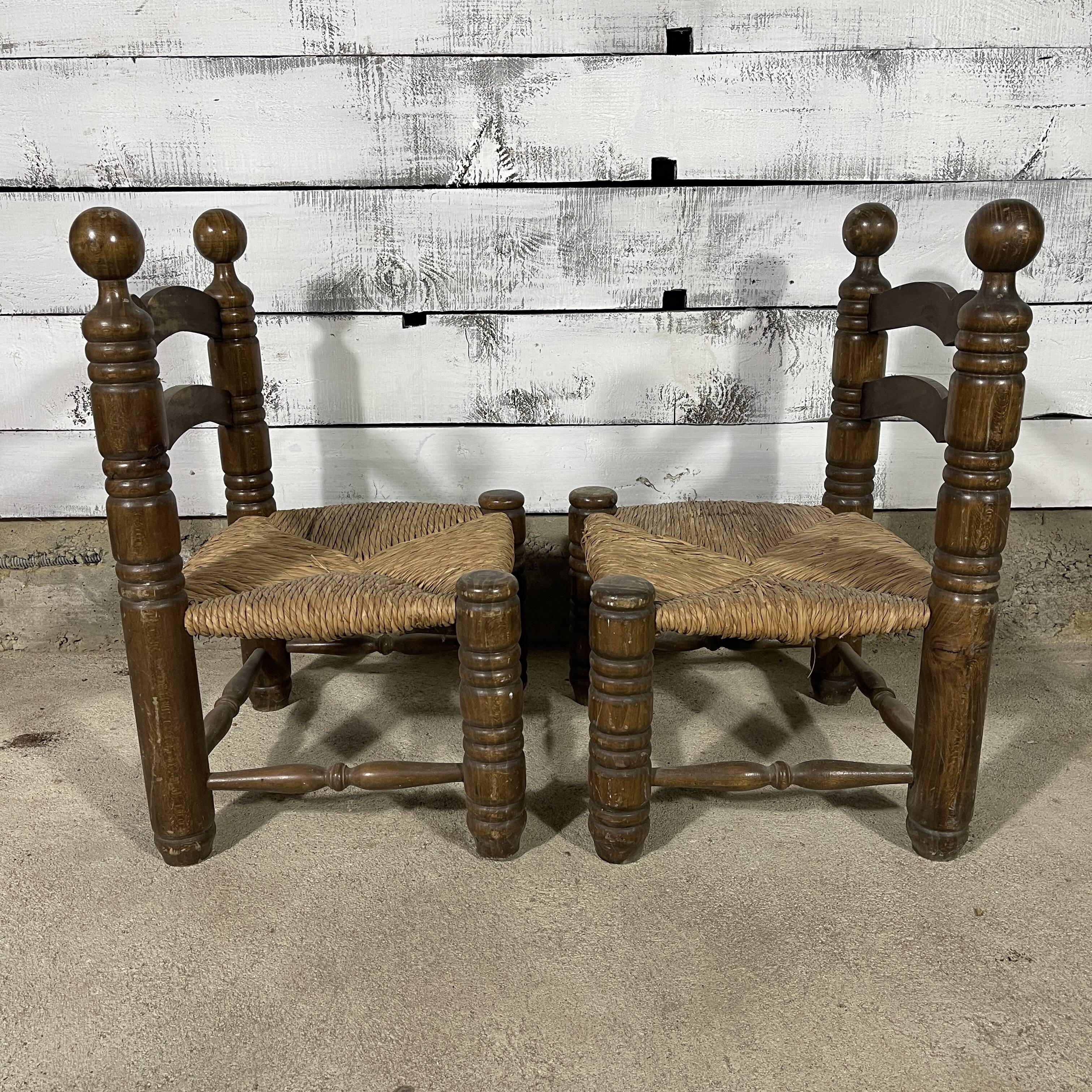 Pair of beech and straw chairs 1940
