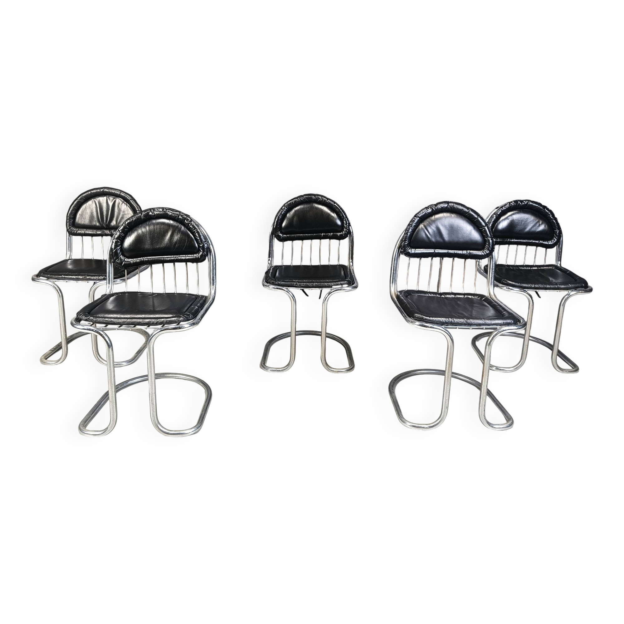 Vintage Chrome and Leather Cantilever Dining Chairs, 1970s