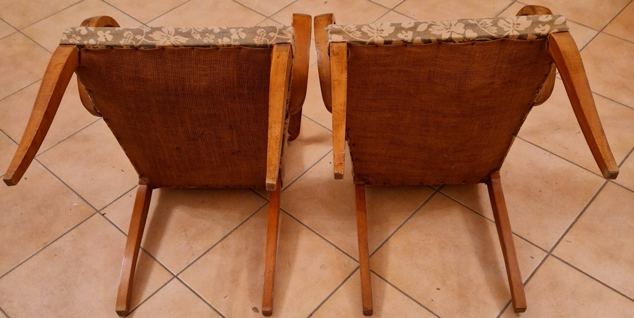 Pair of Art Deco curved wood armchairs – 1930s
