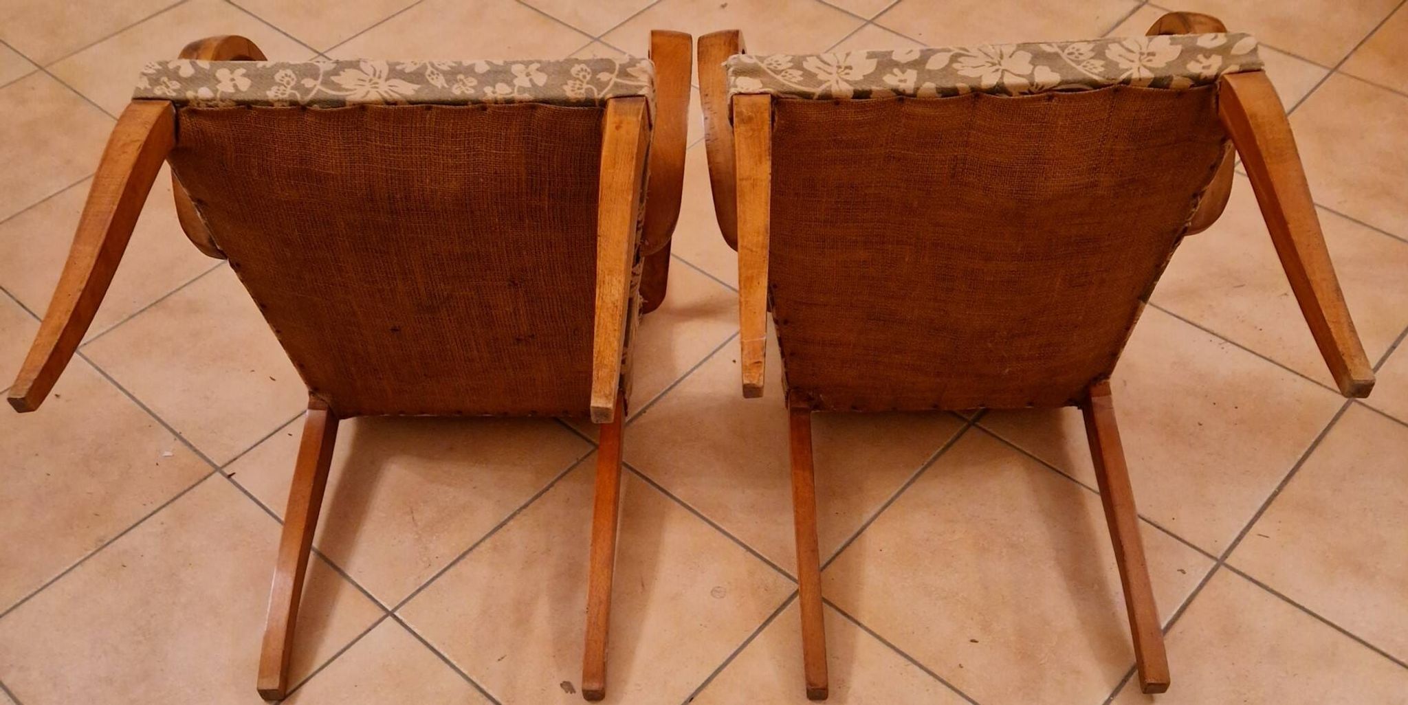 Pair of Art Deco curved wood armchairs – 1930s