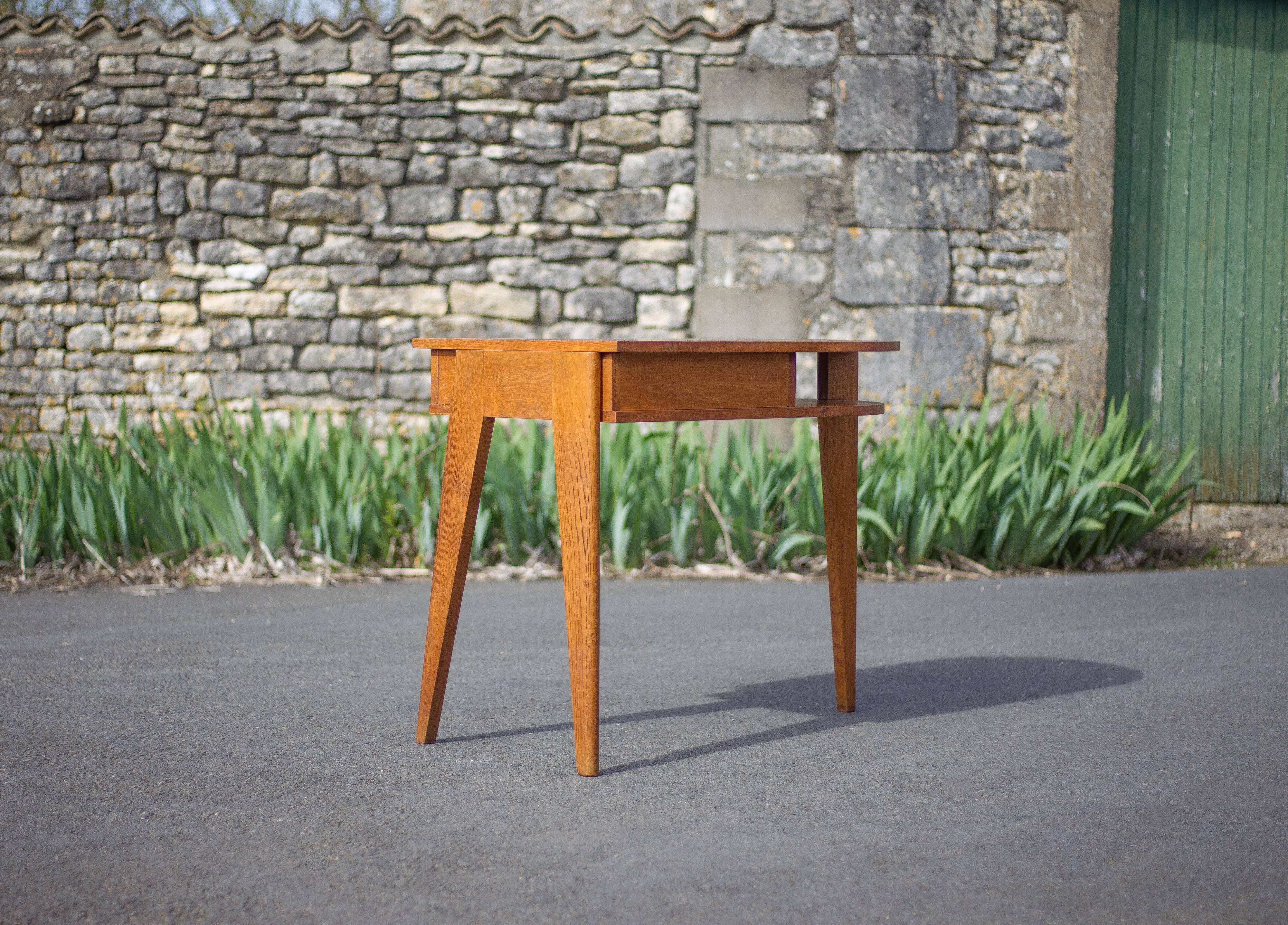 desk, tripod wooden desk, small French designer desk, modernist desk, 50's