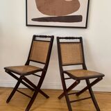 Pair of folding cane chairs