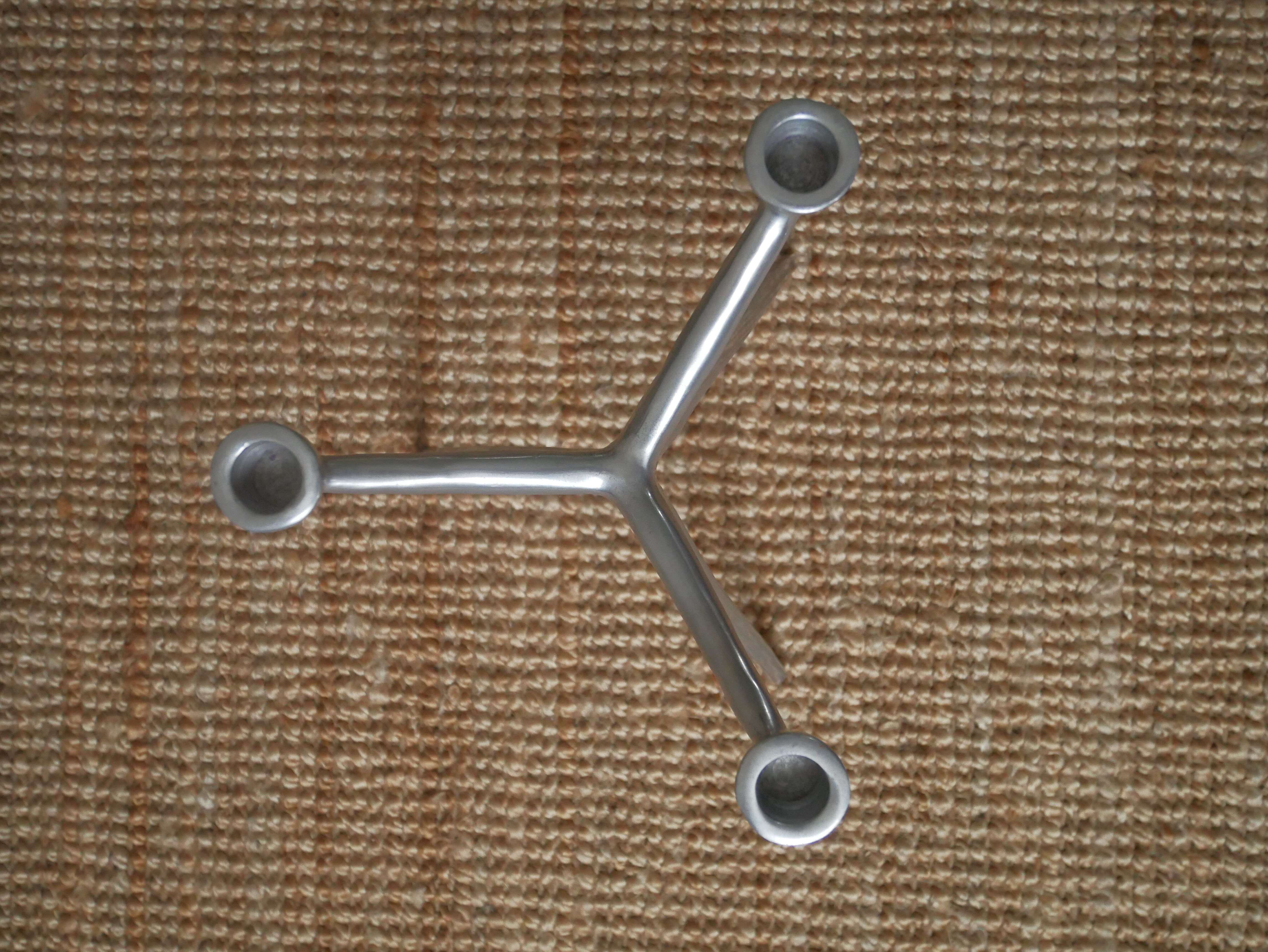 Candelabra or tripod candlestick in aluminum Scandinavian decorative object