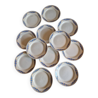 Set of 12 antique Art Deco plates, earthenware from Creil Montereau.
