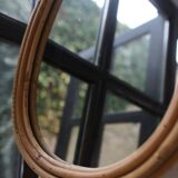 Vintage teardrop rattan mirror