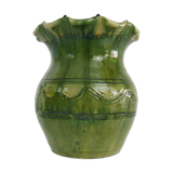 Vase, cache pot vintage en terre cuite vernissée vert. Style Anduze