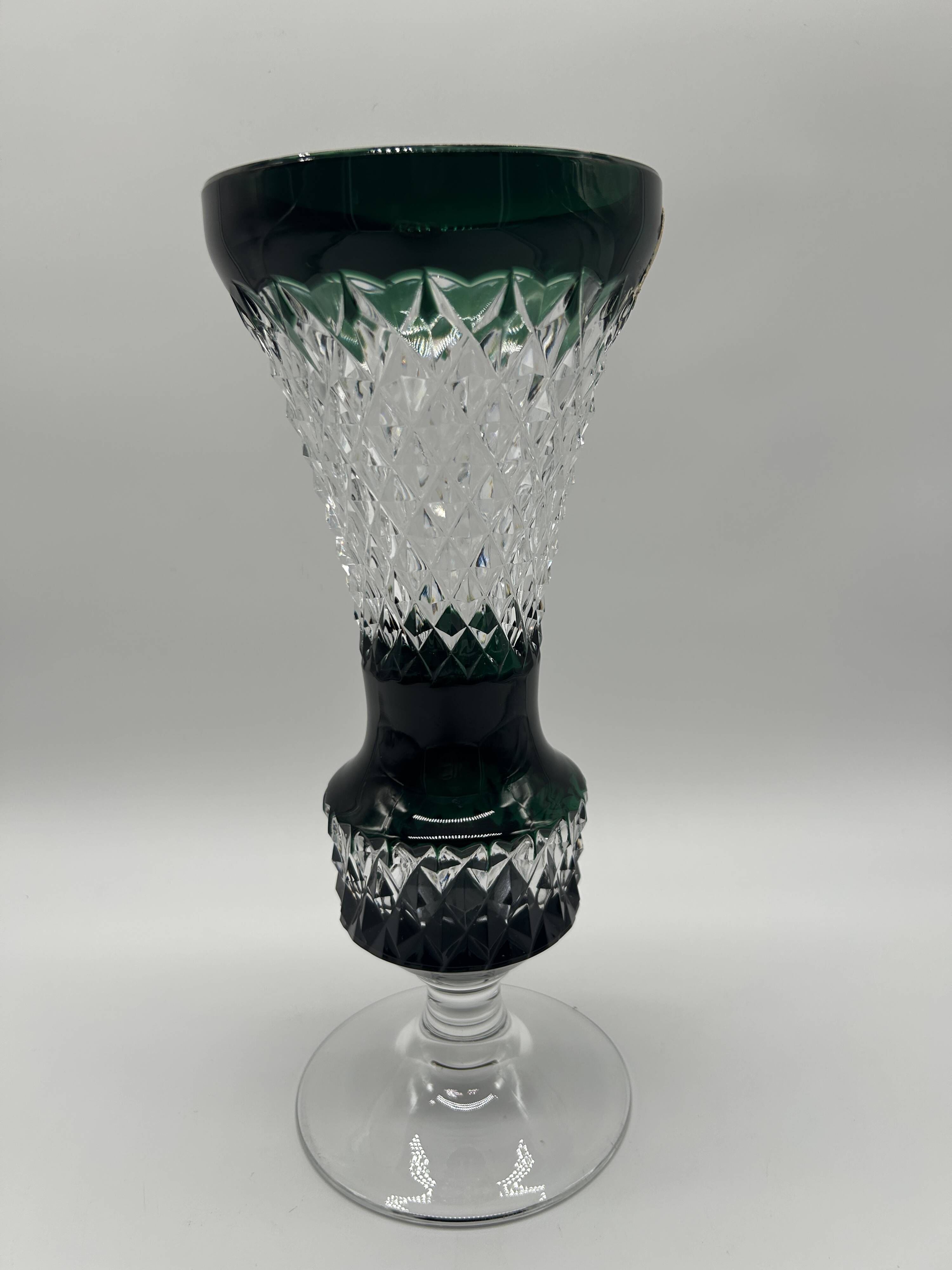Val Saint-Lambert crystal vase, cut and lined in green