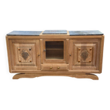 Renovated art deco sideboard in solid raw oak and gray marble 186cm