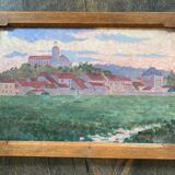 Oil painting representing a village signed and dated 1921