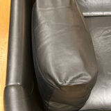 Vintage black leather 2-seater sofa from the 70s by Edelhard Harlis – 180 cm