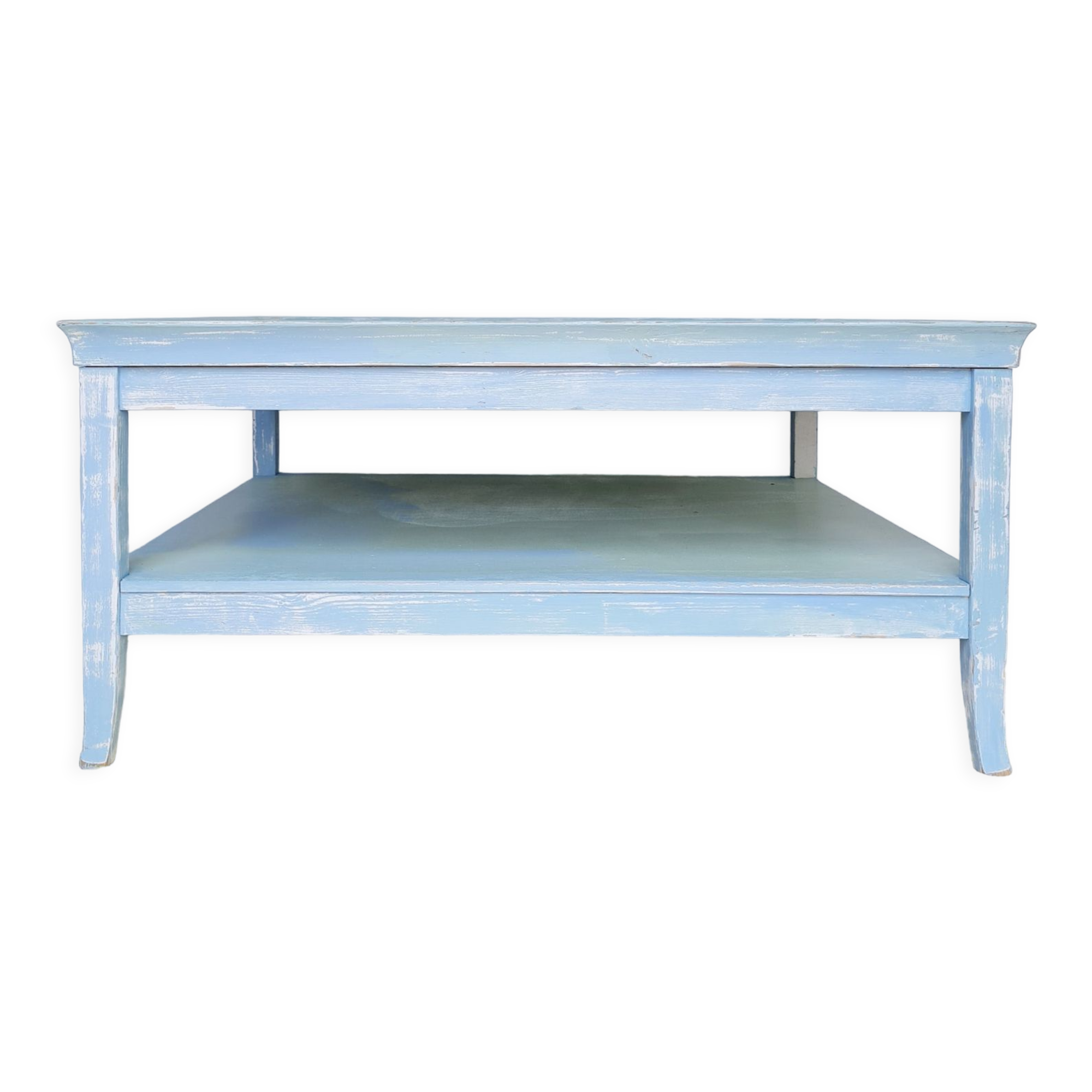 Coffee table in square wood renovated blue