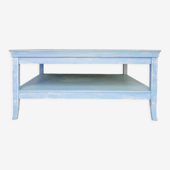 Coffee table in square wood renovated blue