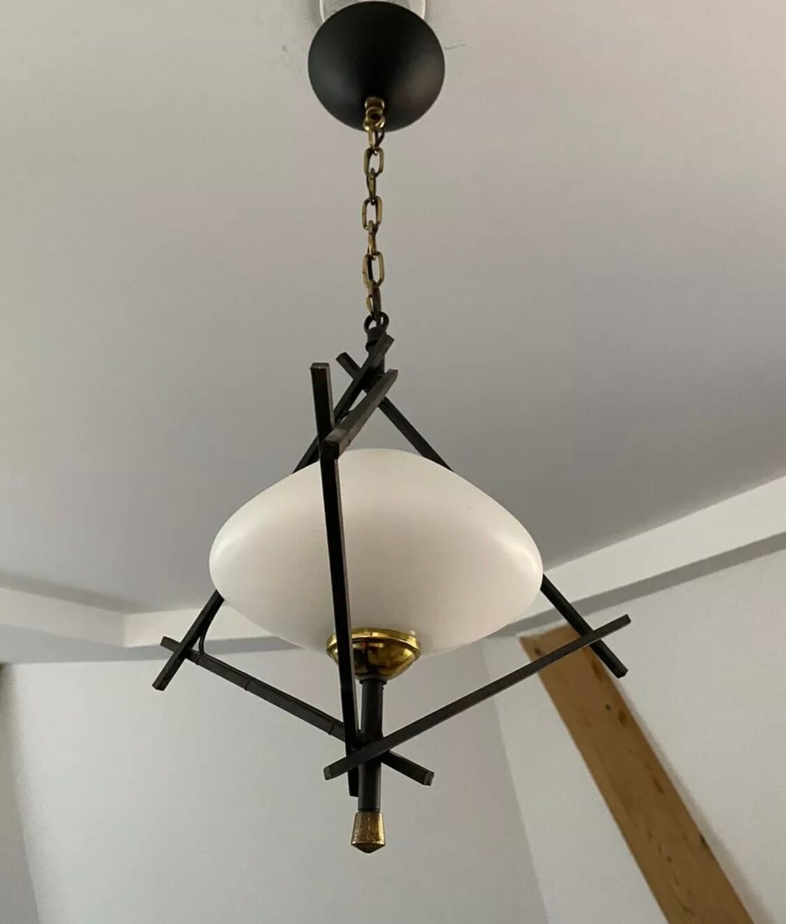 Old lamp opaline and metal house Lunel