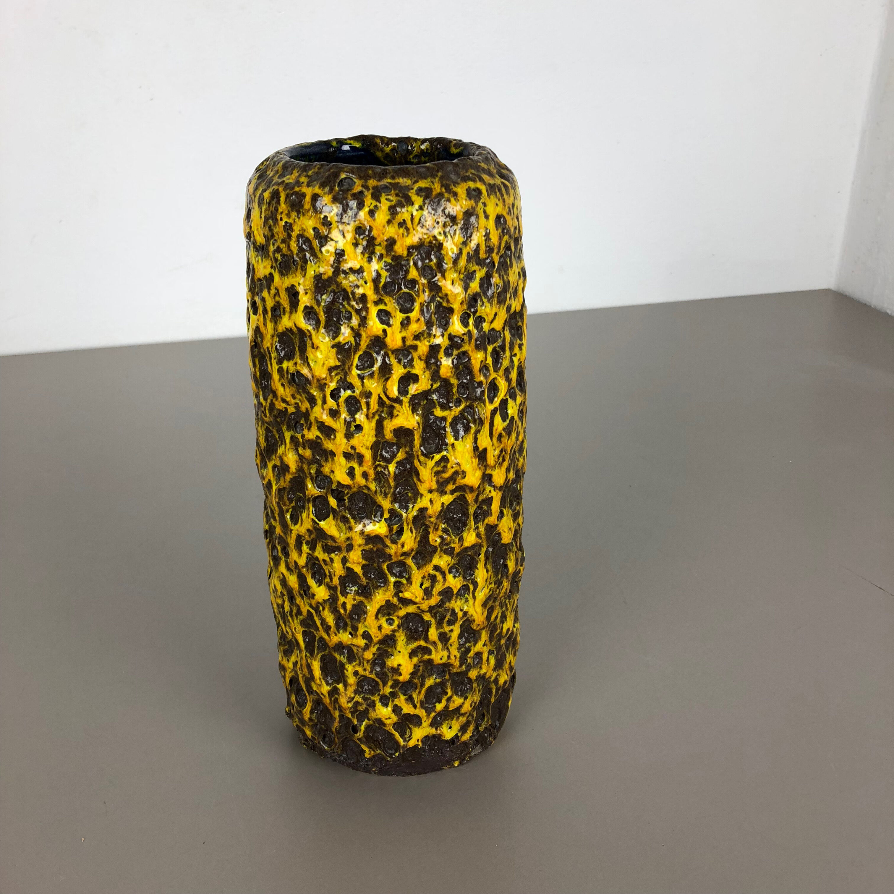 Pottery Super Yellow Color Fat Lava Multi-Color Vase Scheurich WGP, 1970s