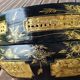 Panier de mariage chinois en bois et osier noir laqué et or