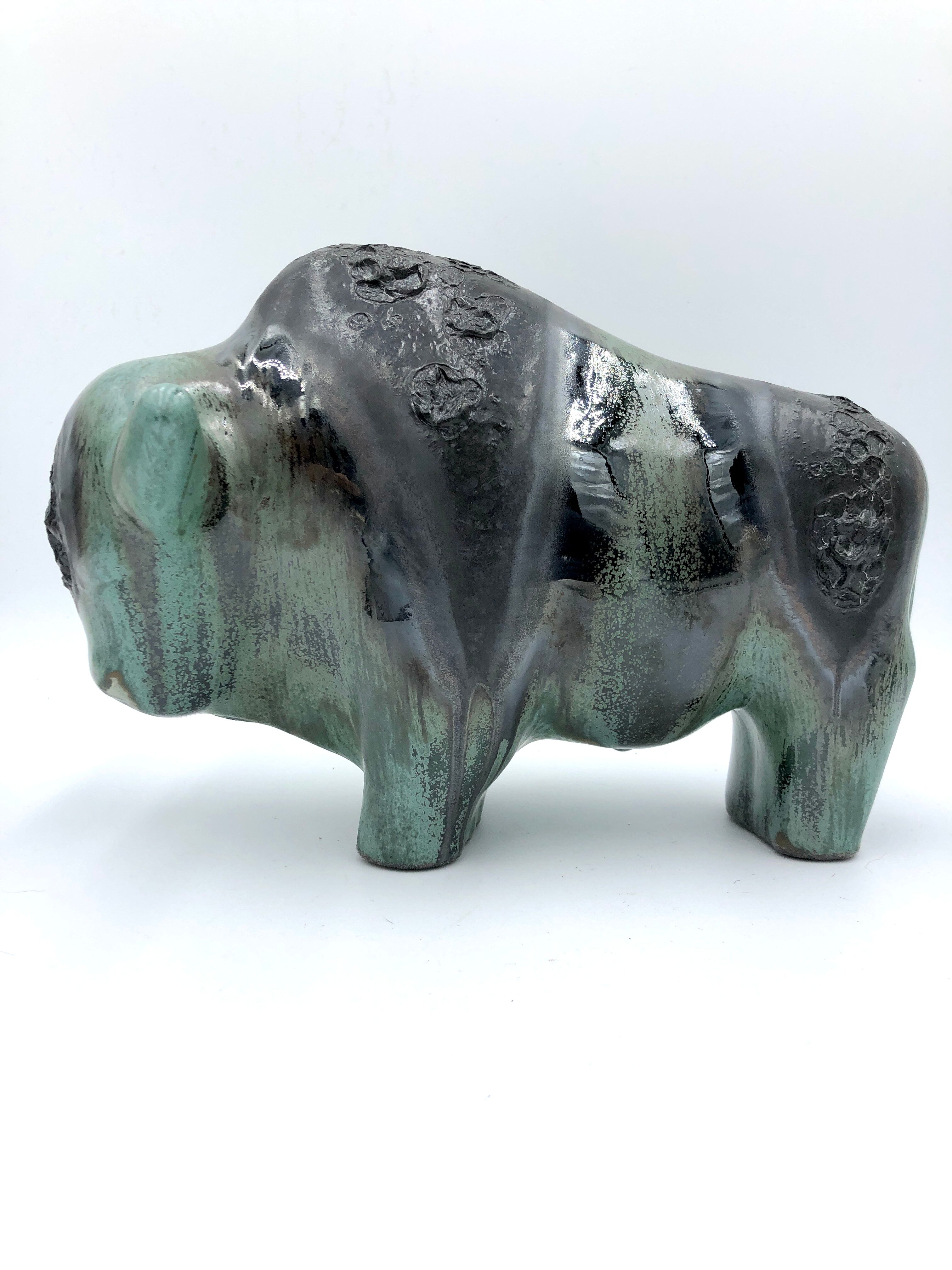 Ceramic bison by Kurt Tschorner