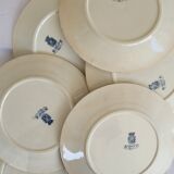 Set of 6 flat plates model Sofia Gien Terre de fer border flowery blue and fo d cream
