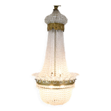 Antique Prism Chandelier Decorated In Brass, Bronze & Crystals From 1890s