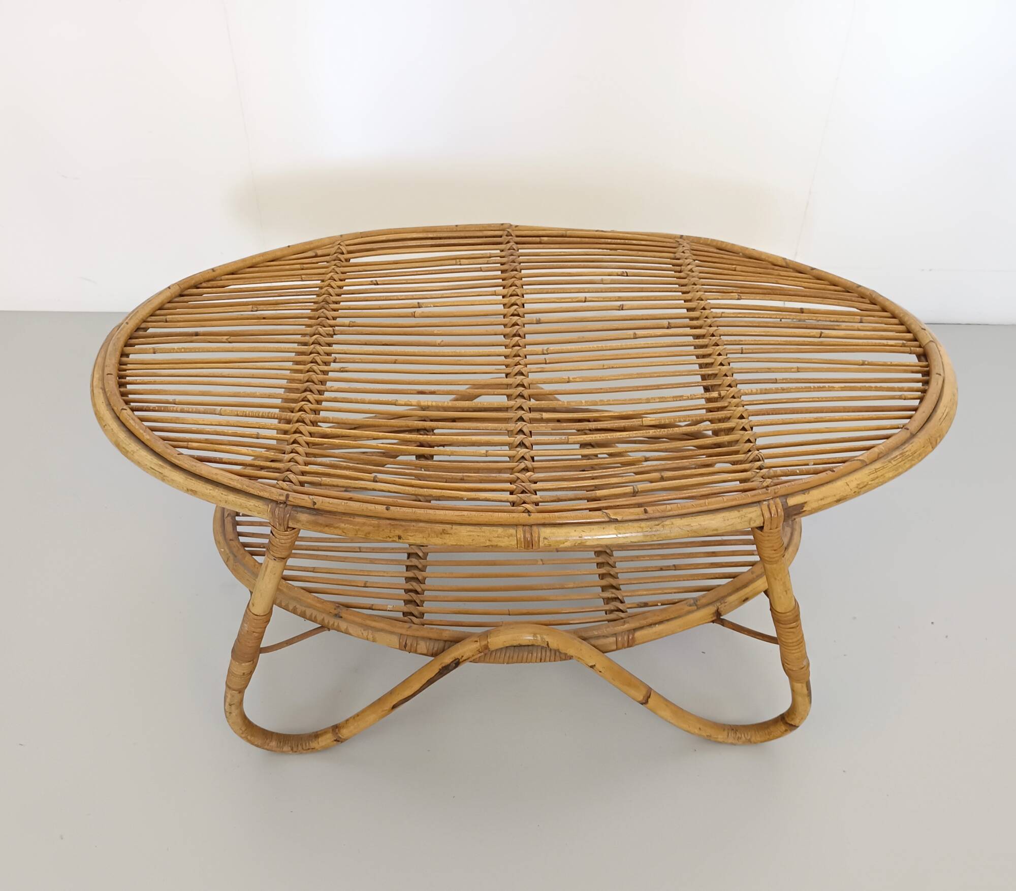 Oval Wicker Coffee Table with Lower Shelf