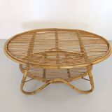 Oval Wicker Coffee Table with Lower Shelf