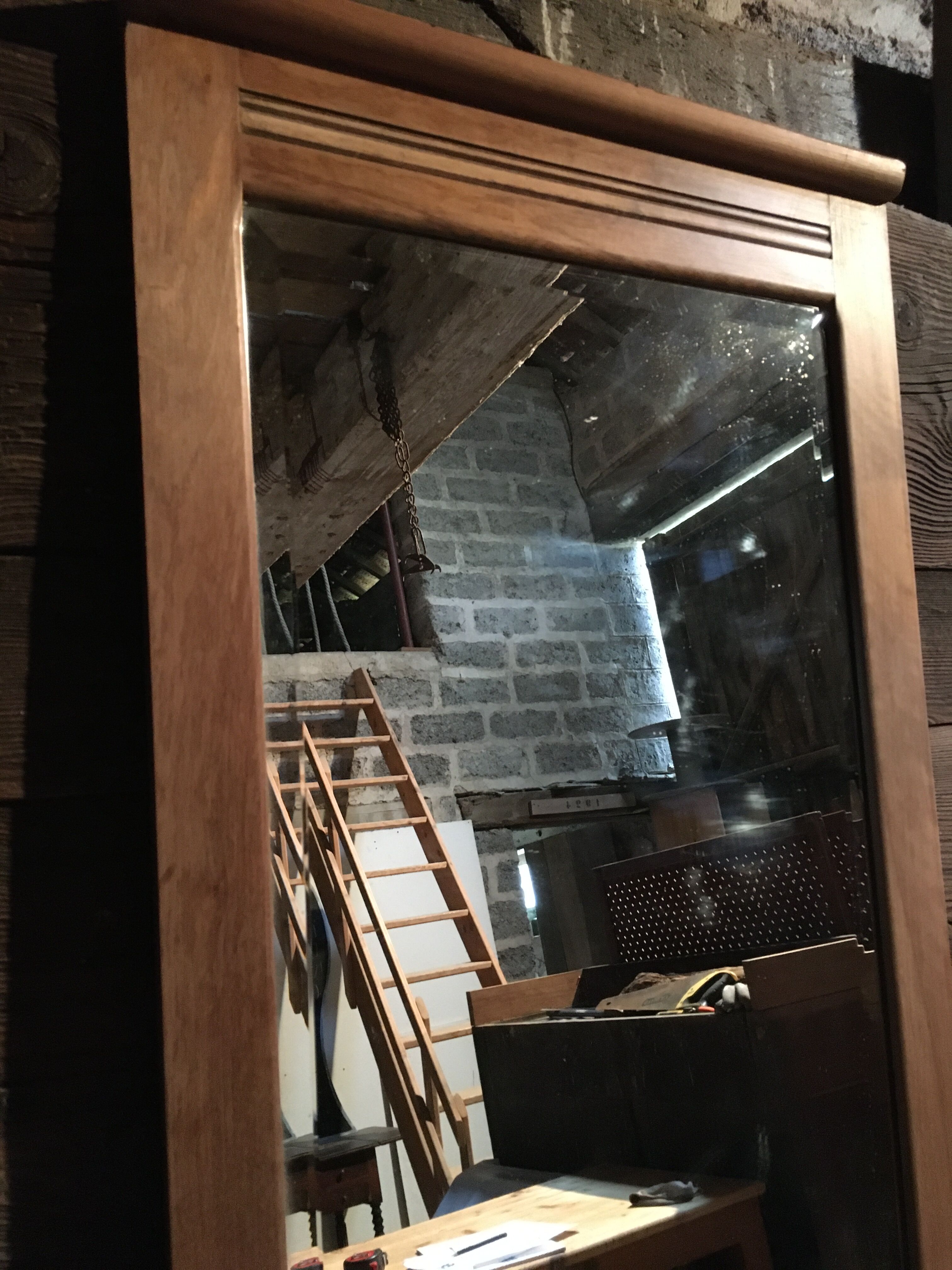 Beveled mirror walnut frame