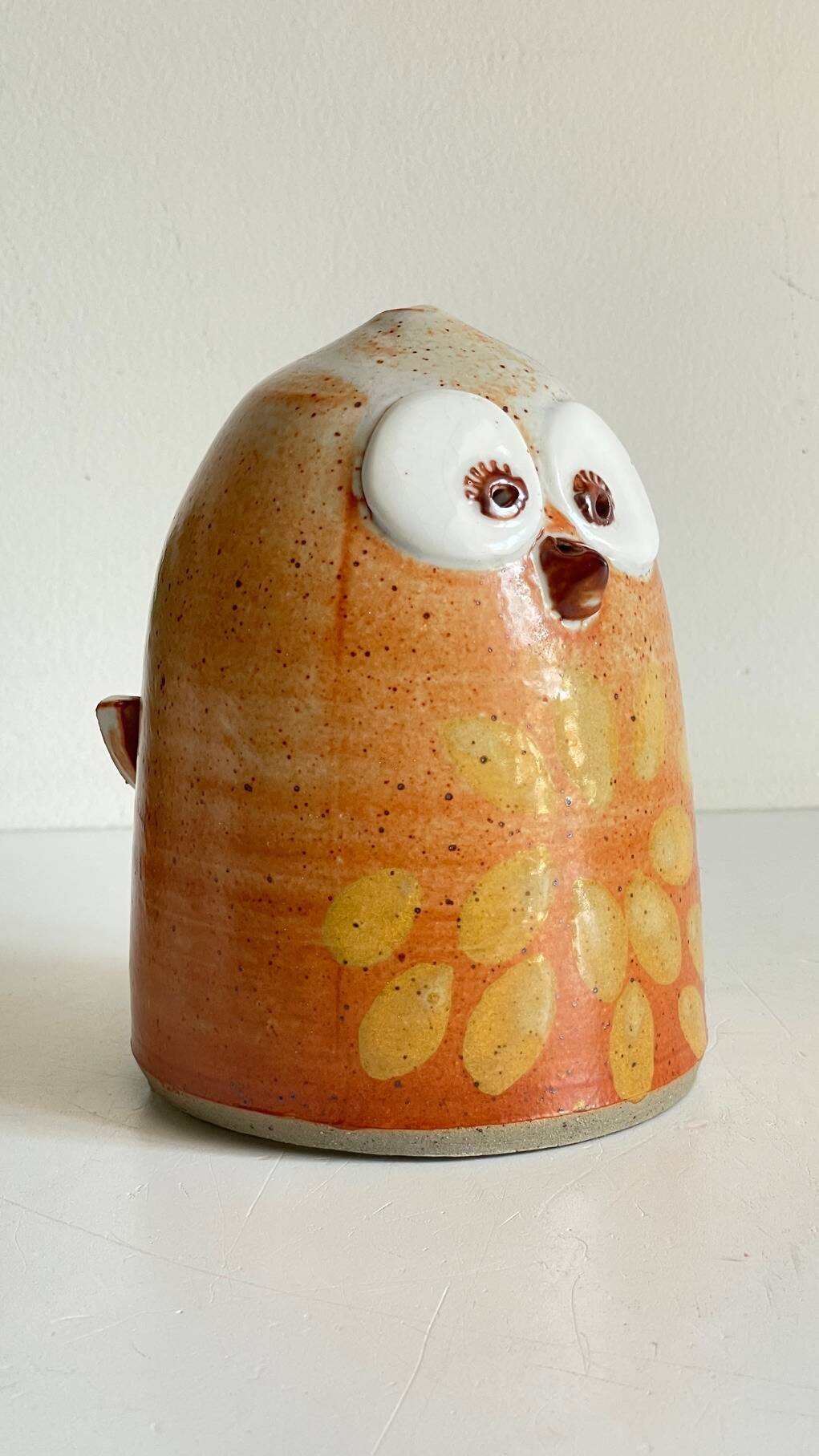 Vintage enameled stoneware owl money box
