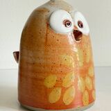 Vintage enameled stoneware owl money box