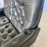 Canapé vintage danois rétro 2 places en cuir noir capitonné, années 1970