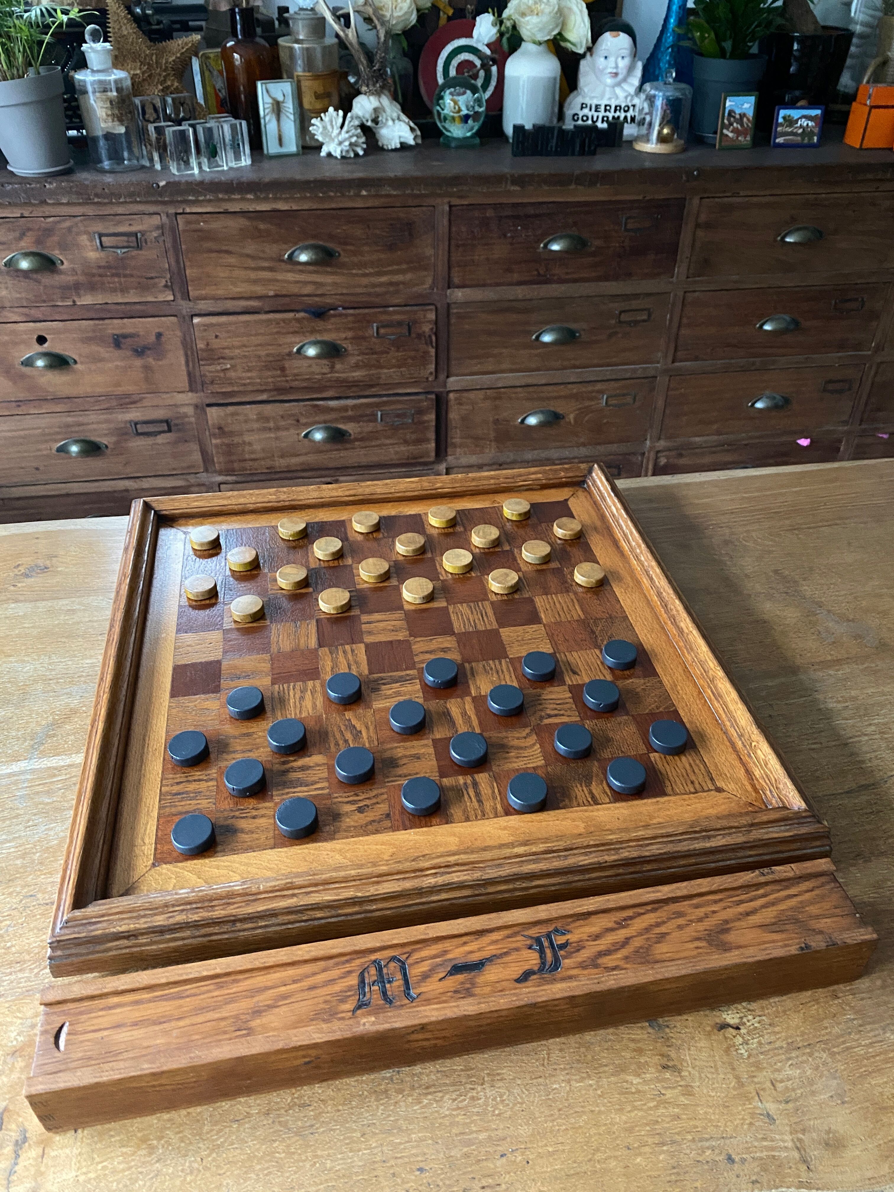 Old wooden checkers board