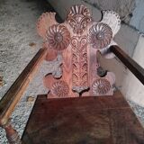 Ancienne chaise a accoudoirs/fauteuil en chêne sculpté- Art populaire fin du XIXe siècle
