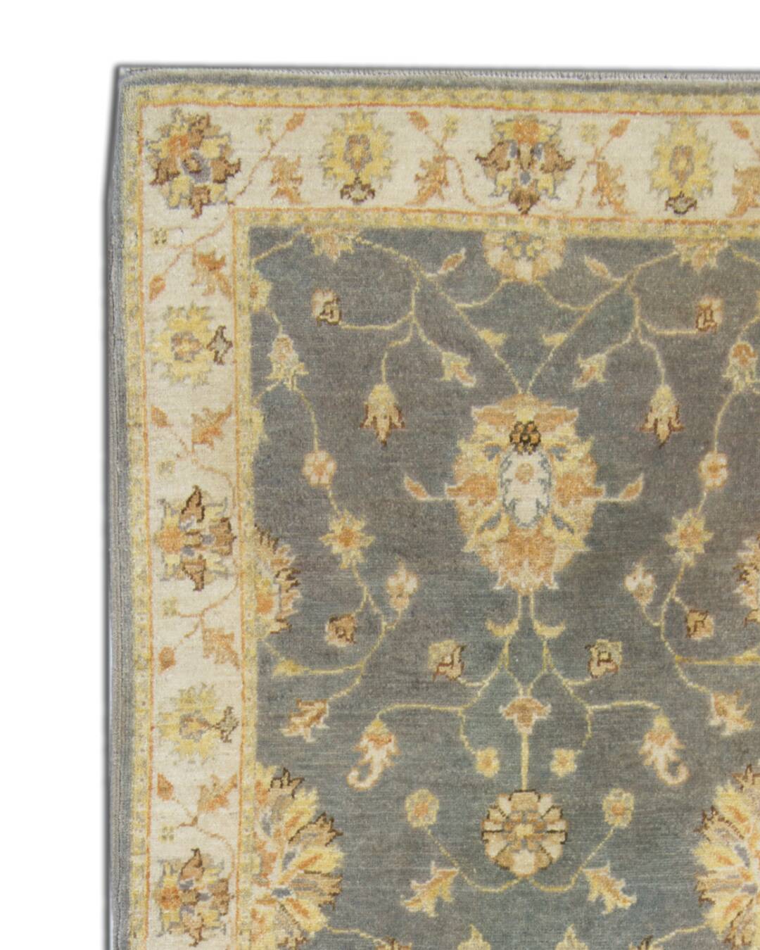 Tapis de couloir en laine grise, motif floral Ziegler fait main