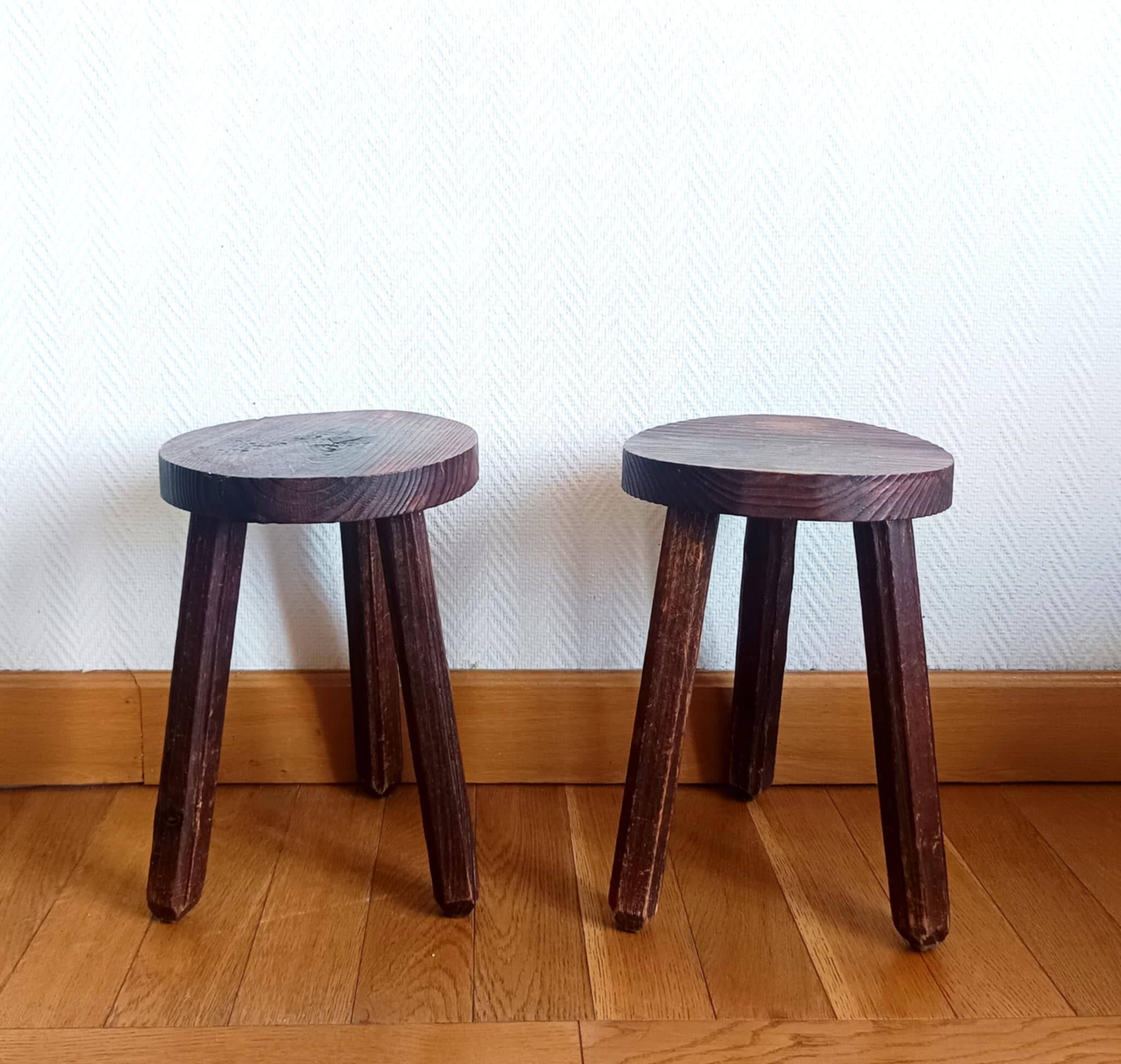 Pair of brutalist tripod stools