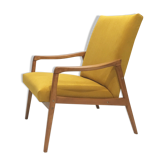 Fauteuil des années 60 retapissé velours moutarde