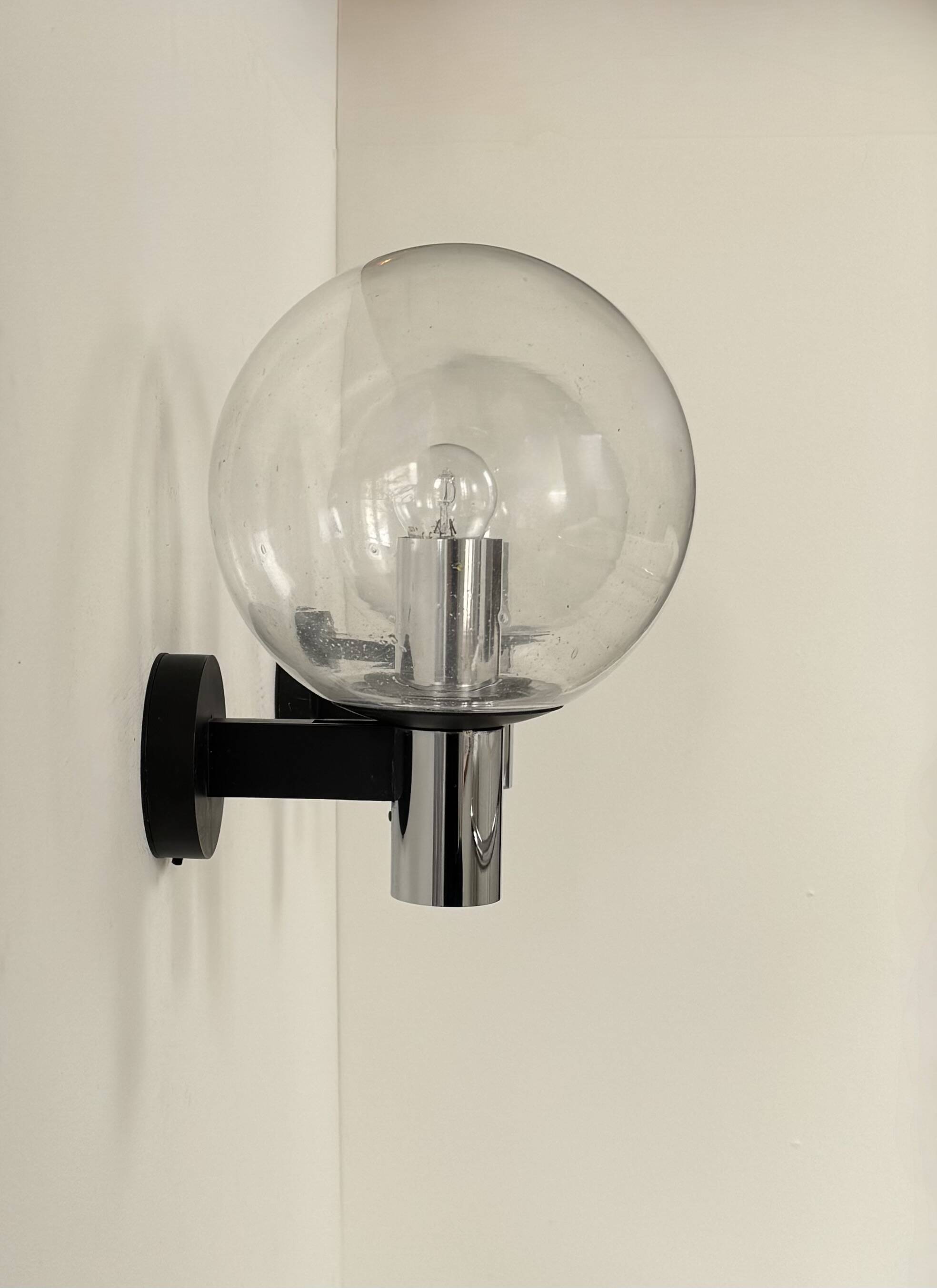 Pair of vintage XL wall lights, chrome metal and bubble glass, France, 1970.