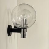 Pair of vintage XL wall lights, chrome metal and bubble glass, France, 1970.