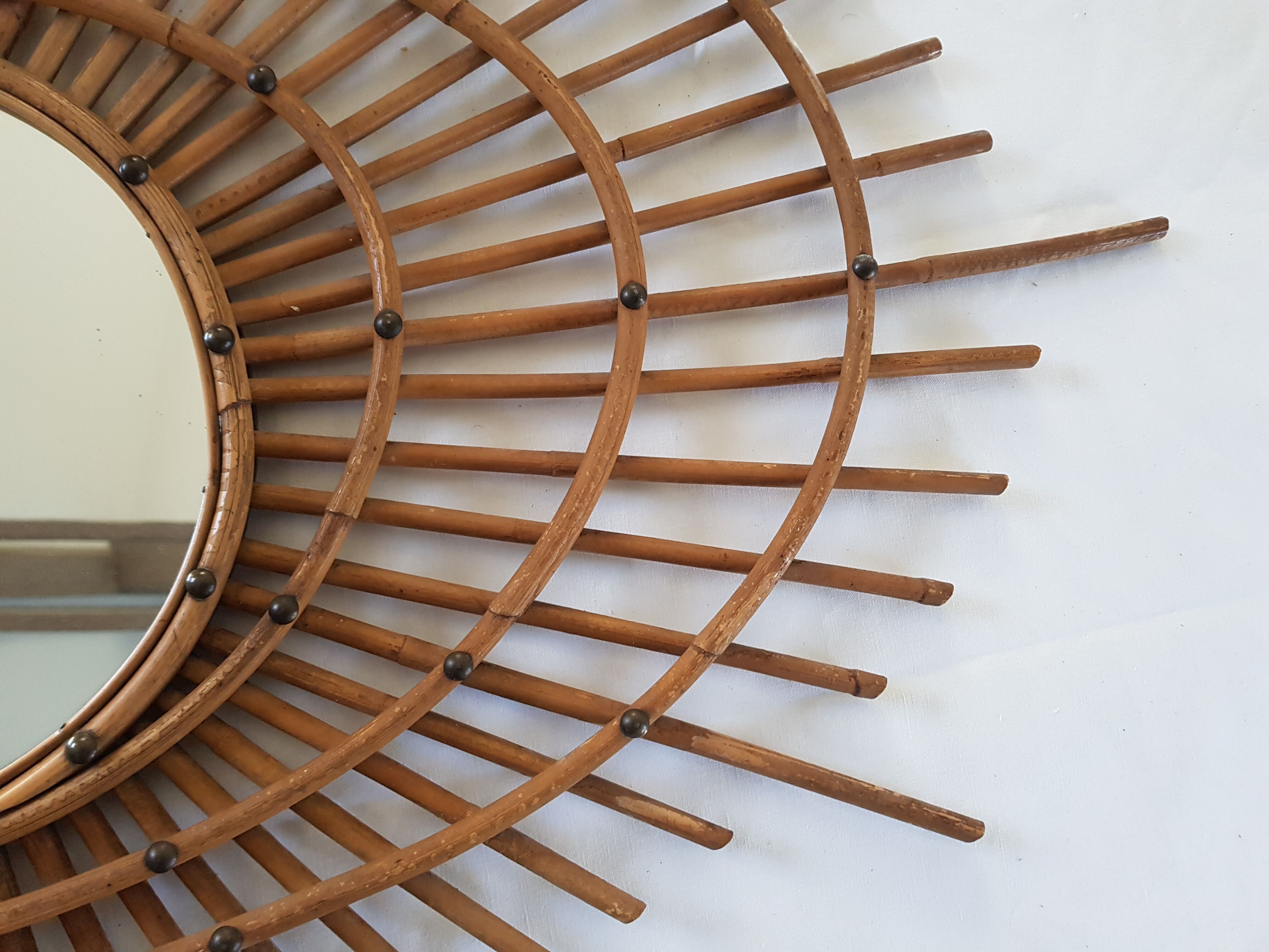 Mirror Sun rattan to form original circa 1960 72cmx60 cm