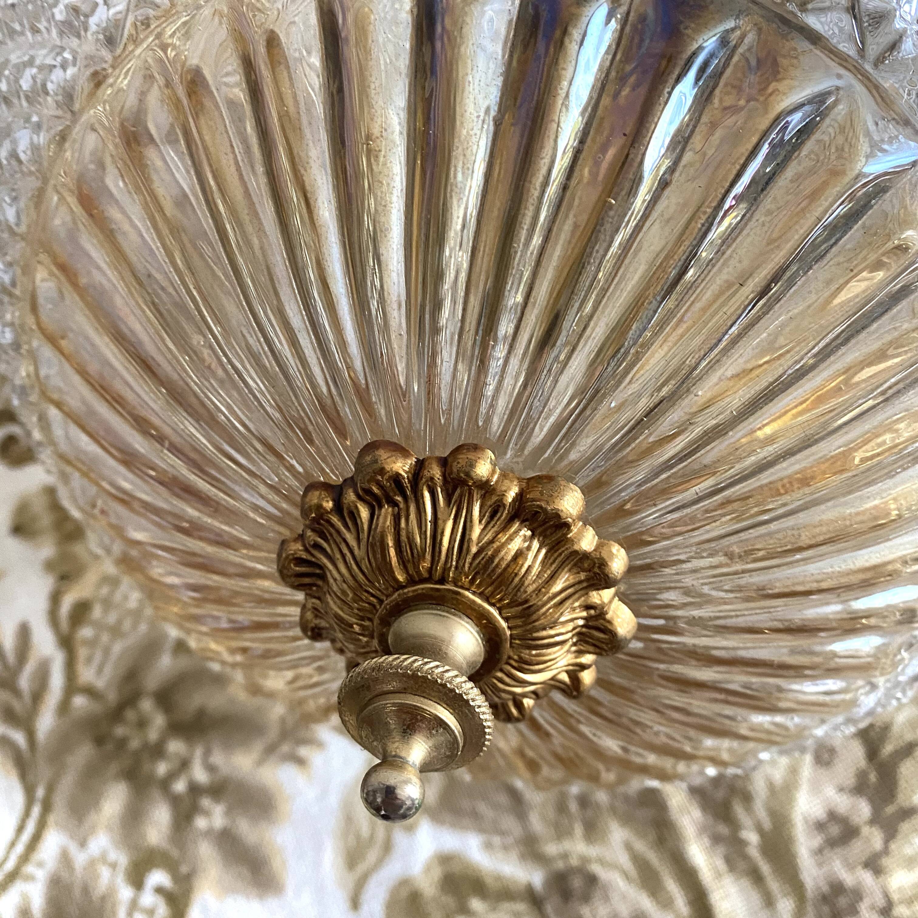 Large two-tone pressed glass ball pendant light